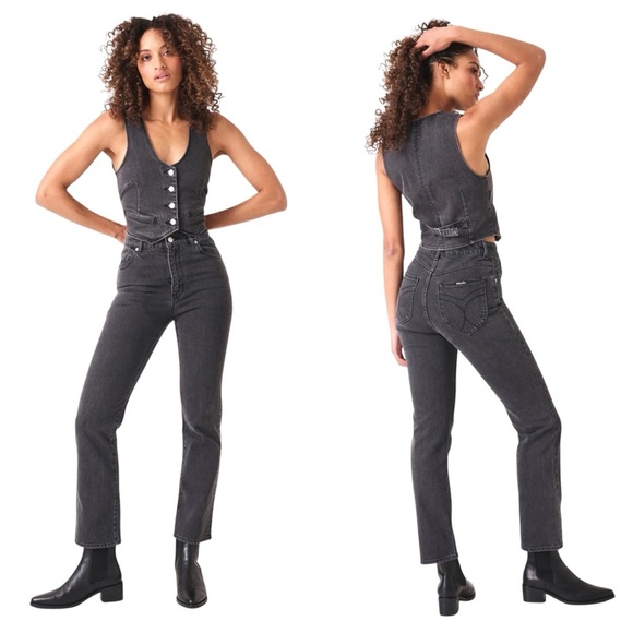 ROLLA’S Original High Rise Straight Jeans Size 26 Black Denim - Picture 3 of 11